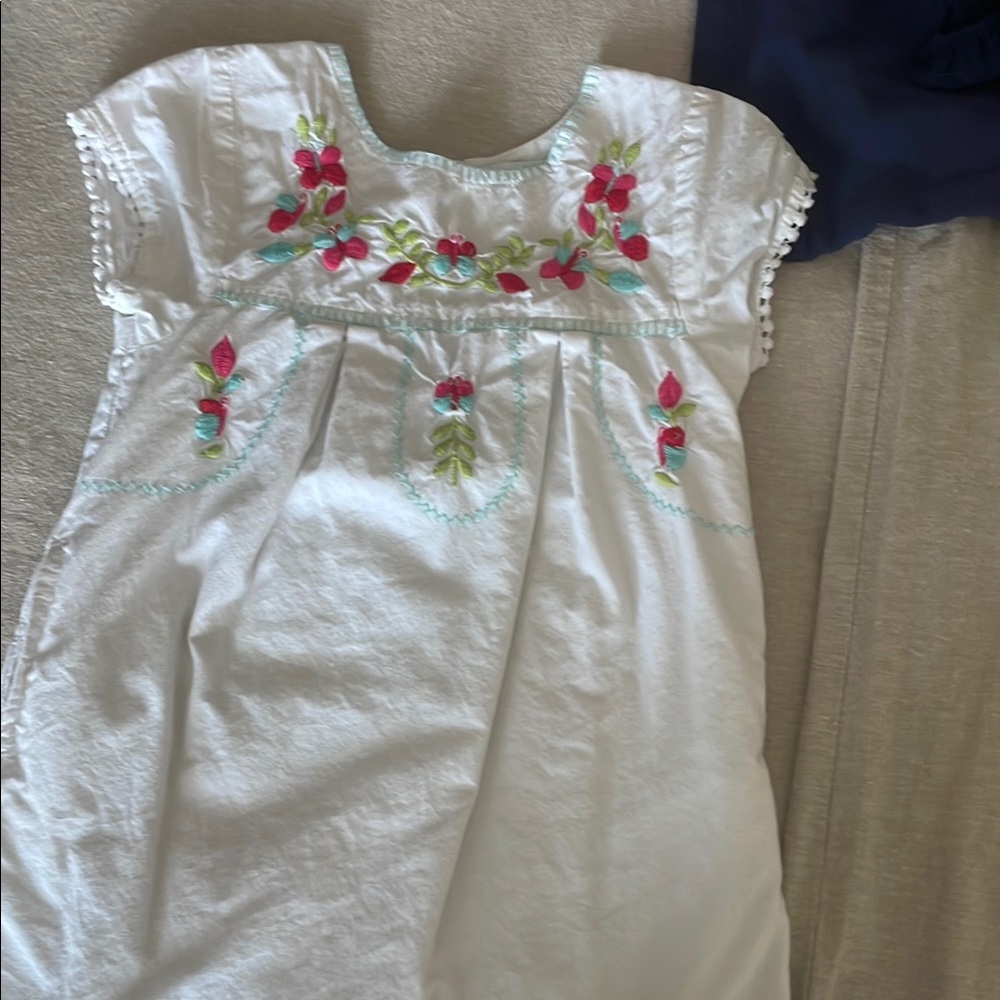 Garnet Hill White Dress with Pink and Green Embroidery - Picture 1 of 2